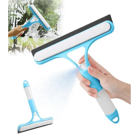 3 in 1 Window Squeegee with Built in Spray Bottle, Handheld Glass Wiper & Cleaning Sponge Combo for Windows, Shower Doors, Car Windshield