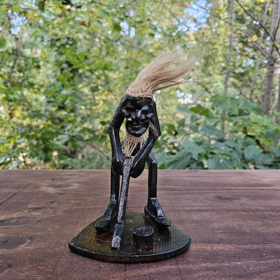 Hand Carved Wooden Tiki Playing Hockey Figurine – Primitive Tribal Art Sculpture, Handmade Home Decor Accent, Unique Gift for Hockey Lovers, Tabletop