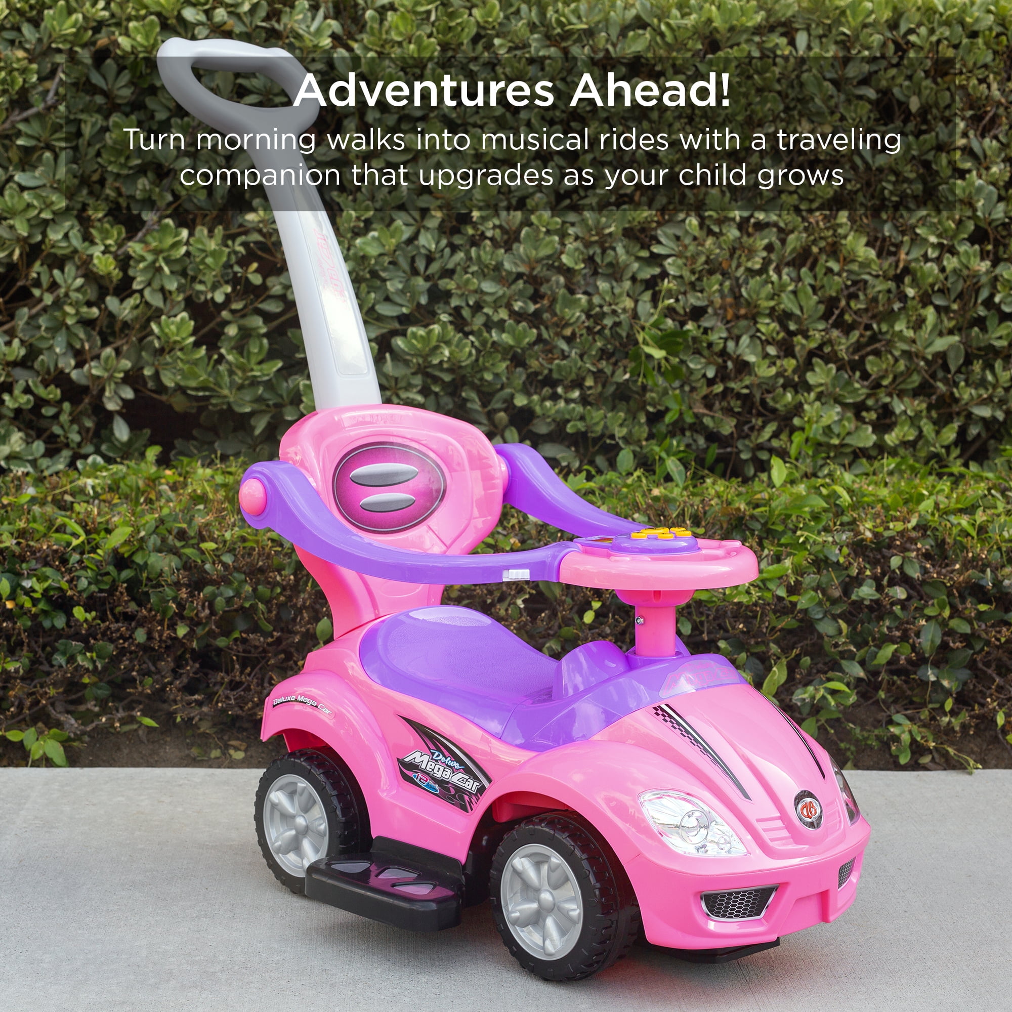 Best Choice Products 3-in-1 Kids Push and Pedal Toddler Ride On Wagon Play Toy Stroller w/ Sounds, Handle, Horn - Bubblegum Pink