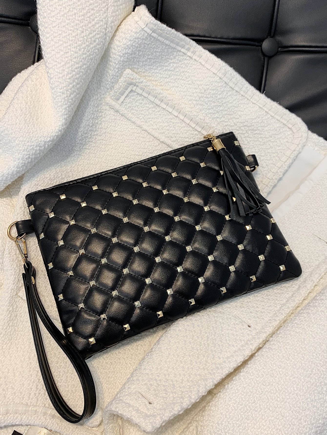 Studded Decor Quilted Clutch Bag - image 2 of 5