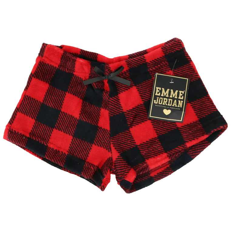 Emme Jordan Junior's Fuzzy Plush Pajama Shorts - Red & Black Buffalo Plaid  - X-Large