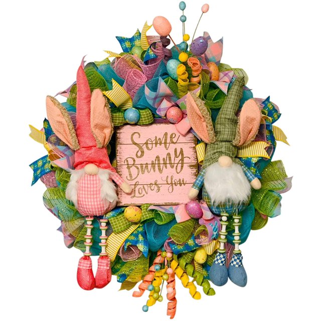 JHIJHOO Easter Rabbit Wreath Decor for Front Door, Easter Bunny Wreath Door Decorations Bunny Butt and Ears Wreath,Rabbit Wreath Easter Bunny Decor Outdoor Easter Decorations G