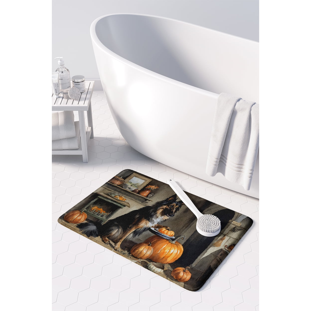 Carolines Treasures DAC1736RUG 19 x 27 in. Unisex Belgian Tervuren Fall Kitchen Pumpkins Memory Foam Kitchen Mat
