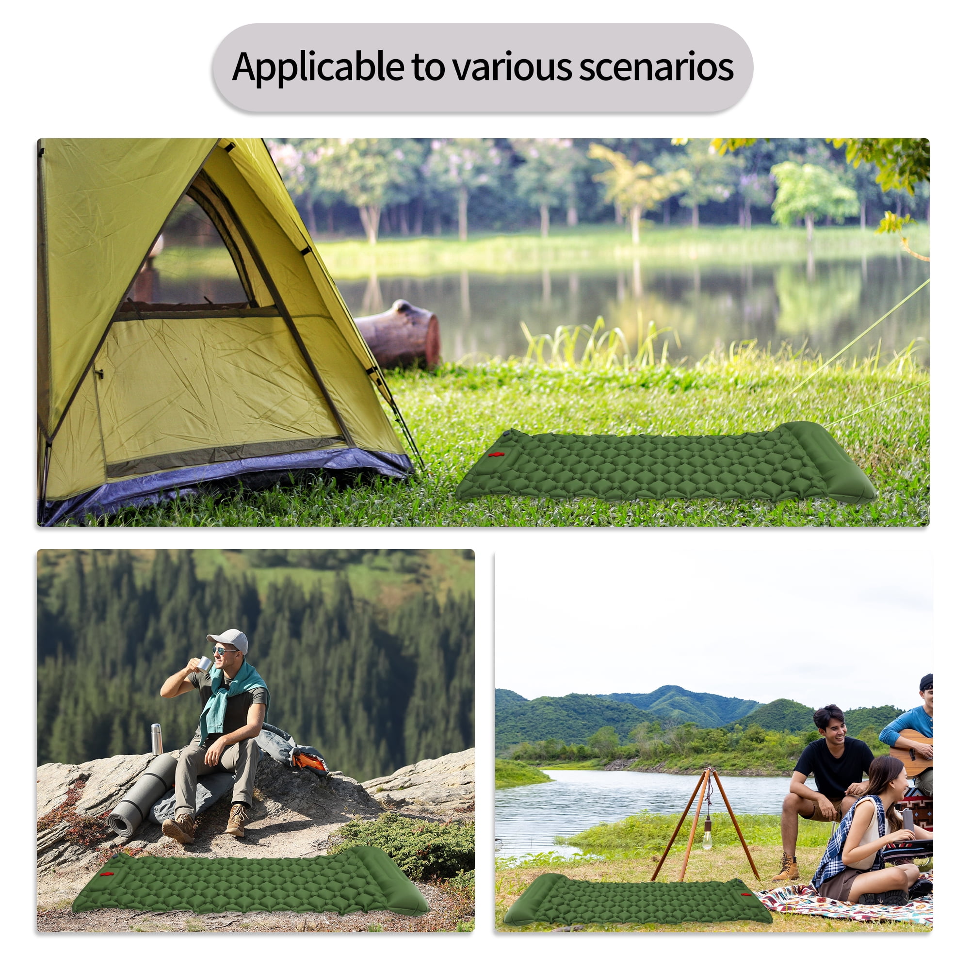 Unique Bargains Camping Sleeping Pads Non Spliceable Camping Mat With Pillow Foot Green