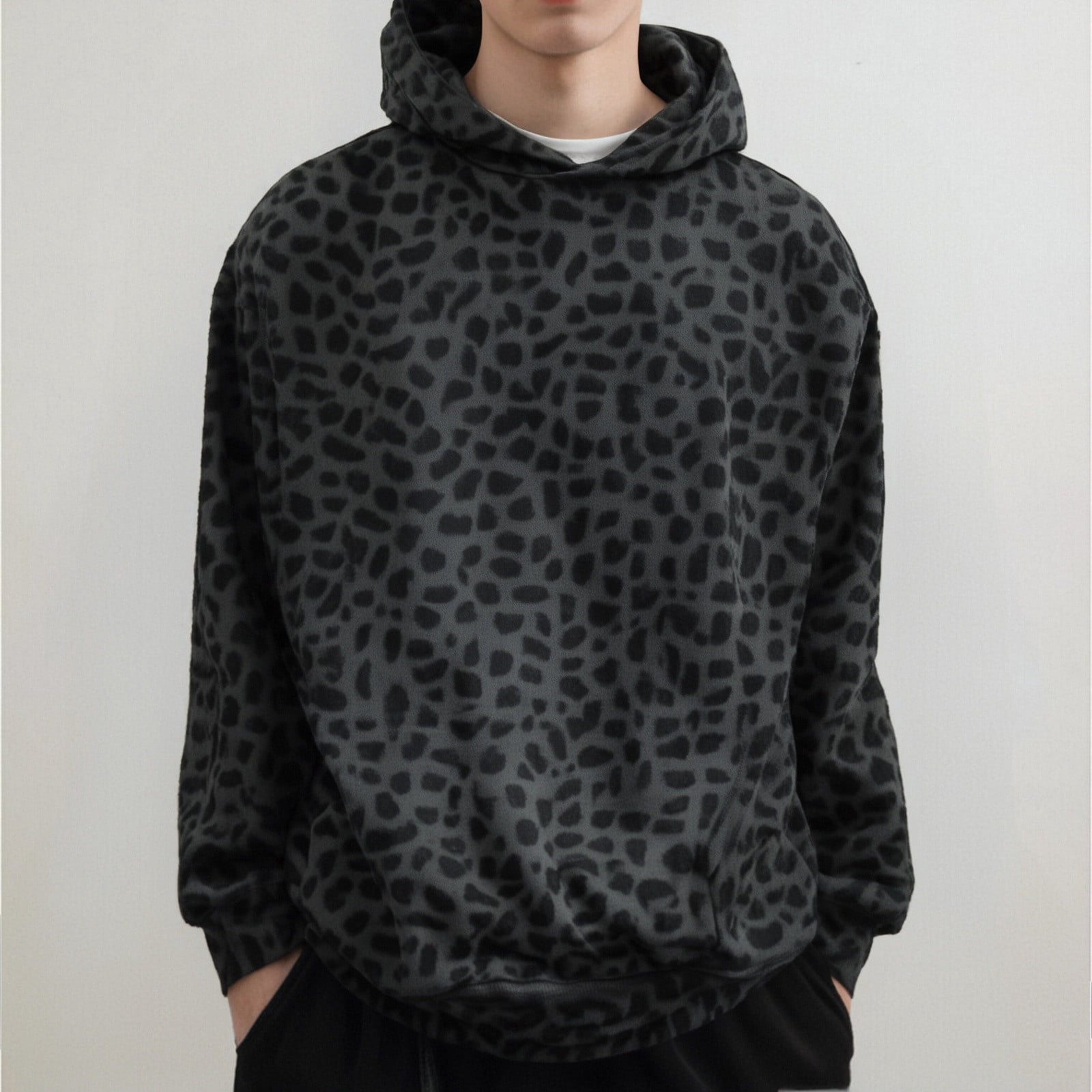 CONFREE Men's Hoodies Leopard Prints Hoodies For Men Long Sleeve Lightweight Casual Pullover Hooded Sweatshirts With Pockets