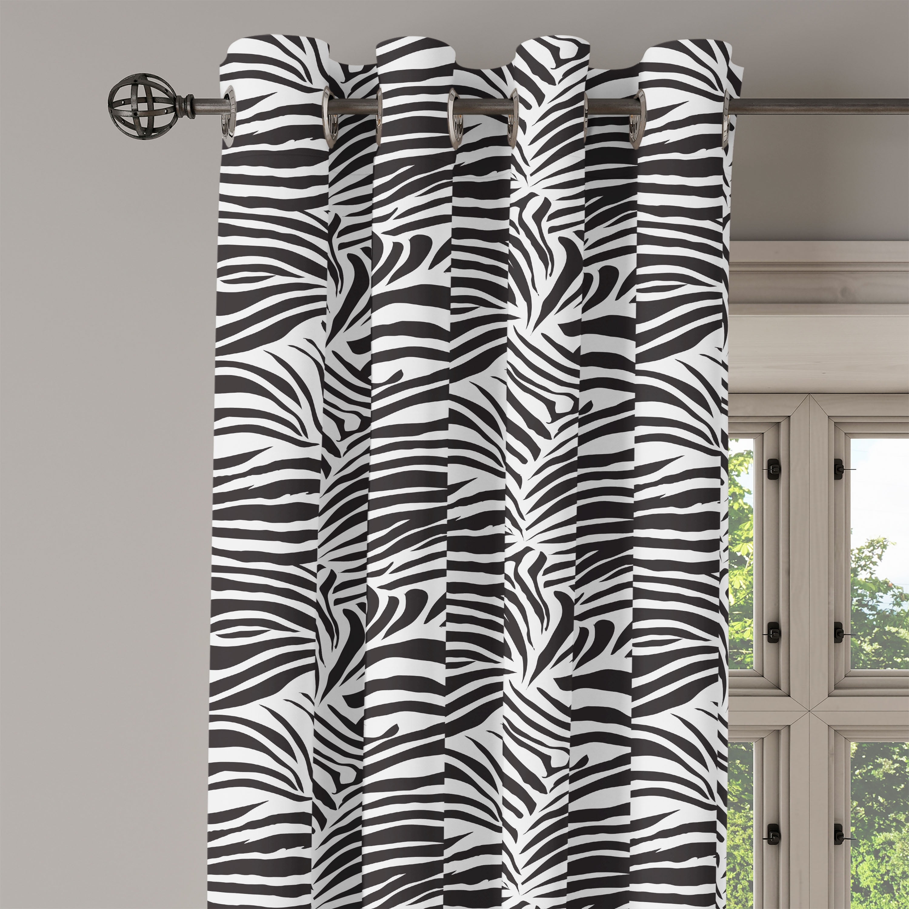 Zebra Print Grommet Curtain, Striped Zebra Animal Print Nature Wildlife