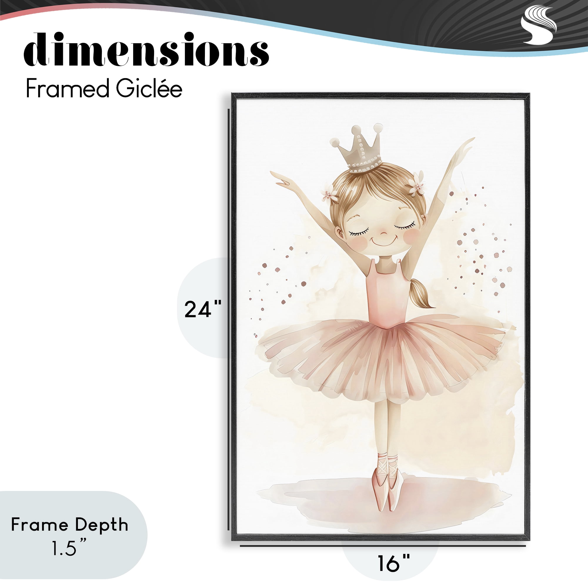Stupell Industries Crowned Ballerina with Flowers Black Framed Giclee Art, design by Creative Studio