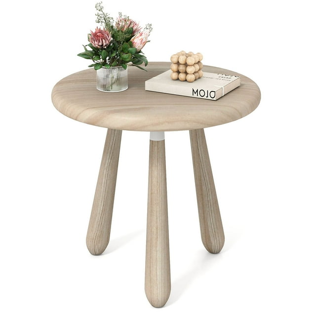 Gymax 18'' Round End Table Outdoor Mahogany Wood Side Table w/ Thickened Board