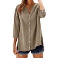 thumbnail image 3 of Women Linen Shirt Womens Gauze Tops Roll Up Short Sleeve Gauze Shirts For Women Linen Clothing For Women Boho Peasant Gauze Blouses Henley Tops Oversized Linen Shirts For Women Coffee3 3XL, 3 of 9