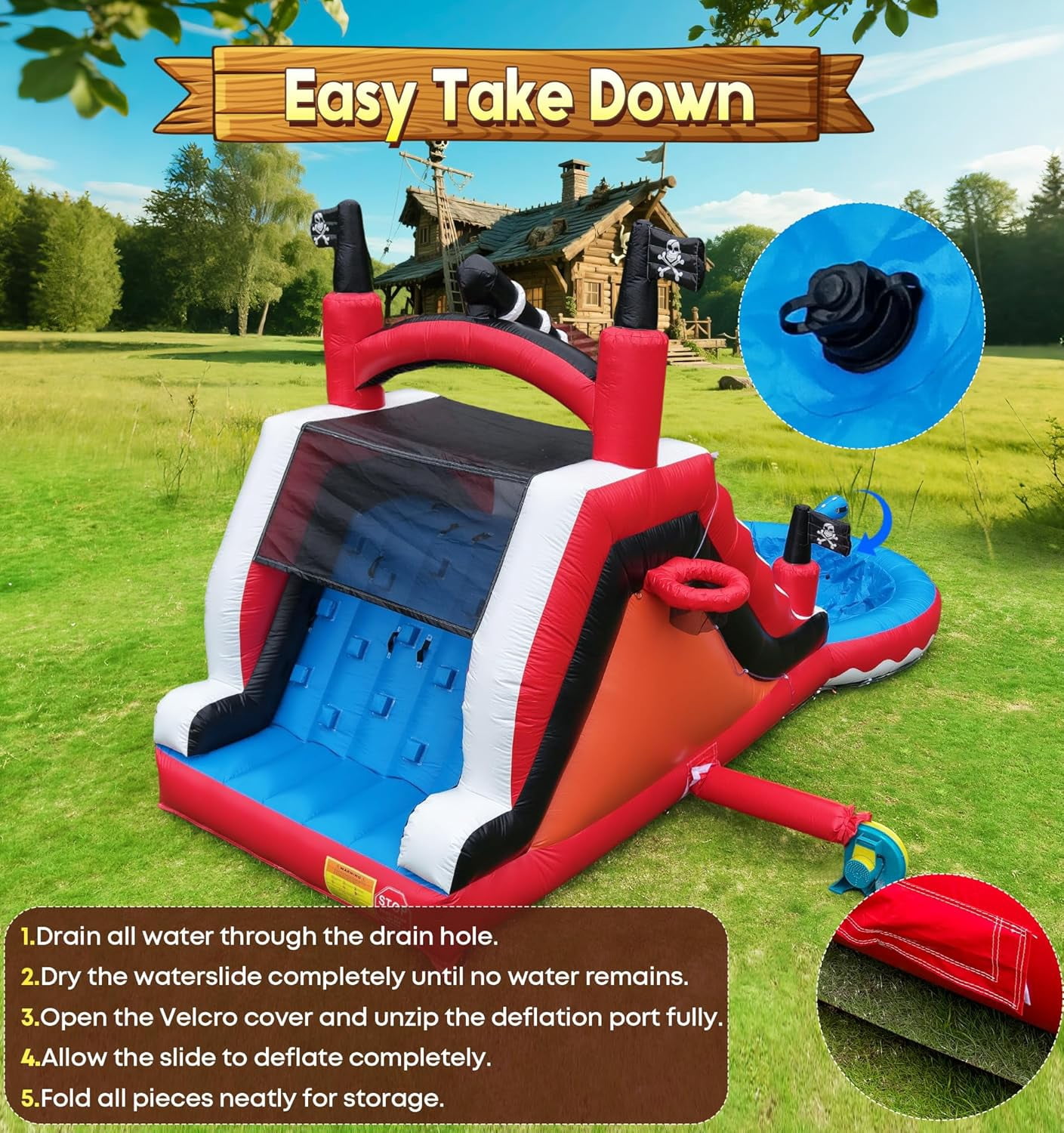 NBSPORT 23ft Heavy-Duty Inflatable Water Slide for Adults & Kids, Commercial PVC with 950W Blower for Outdoor Wet or Dry Fun