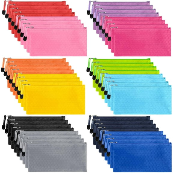 48pcs Pencil Case Zipper Pouch, Bill Size Pencil Storage, Small Pencil Organizing, Waterproof Bags for Office Supplies, Travel Accessories in 12 Colors