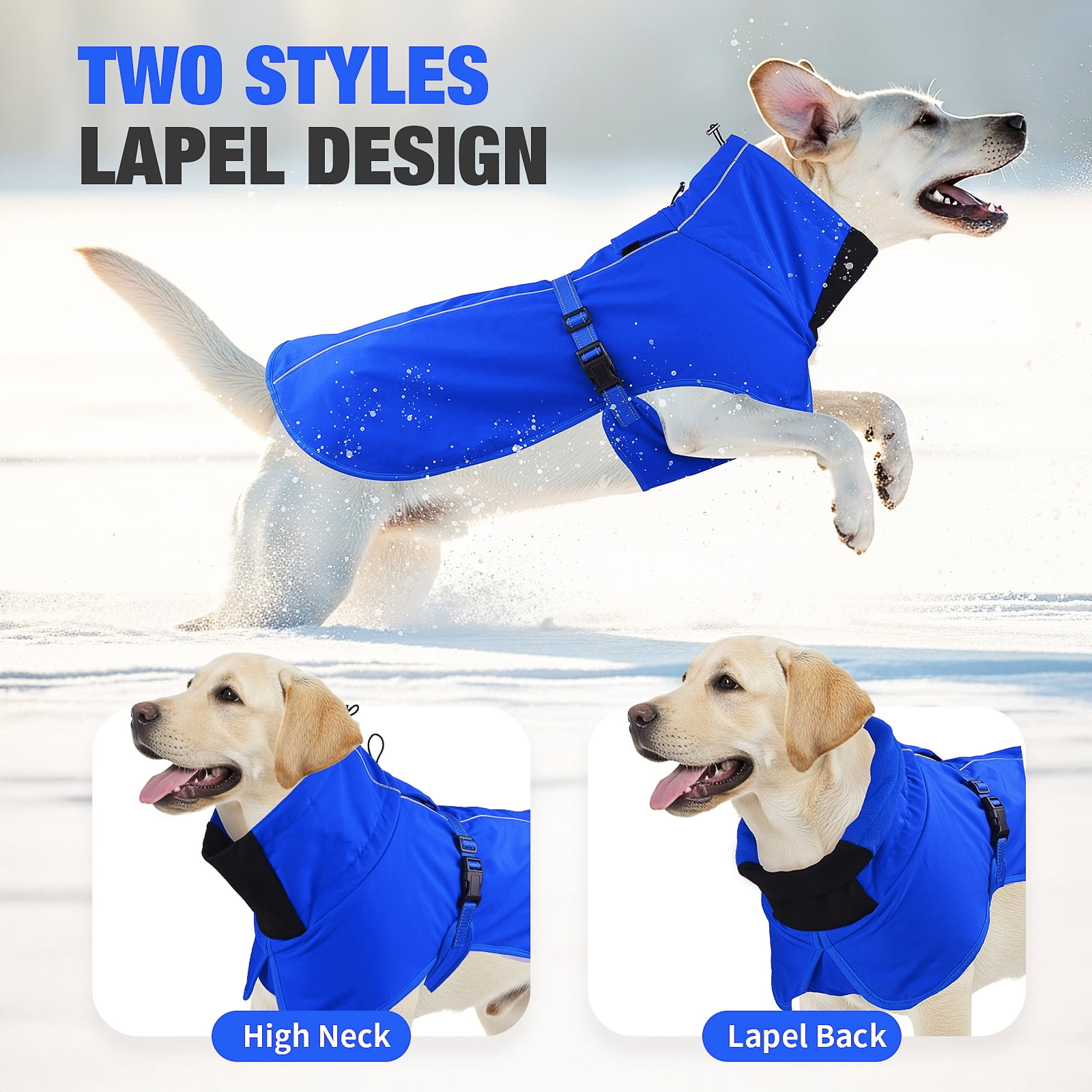 MASBRILL Dog Winter Coat , Waterproof Turtleneck Fleece Jacket with Harnsss for Small to Large Dogs, Warm Reflective Christmas Gift Dog Vest Pet Apparel, Blue