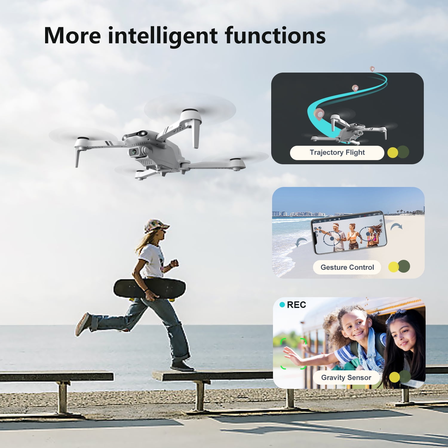 4DRC F10-1080P Wifi FPV Drone with 1080P HD Camera, Headless Mode/3D Flips, RC Quadcopter for Beginners Silver white