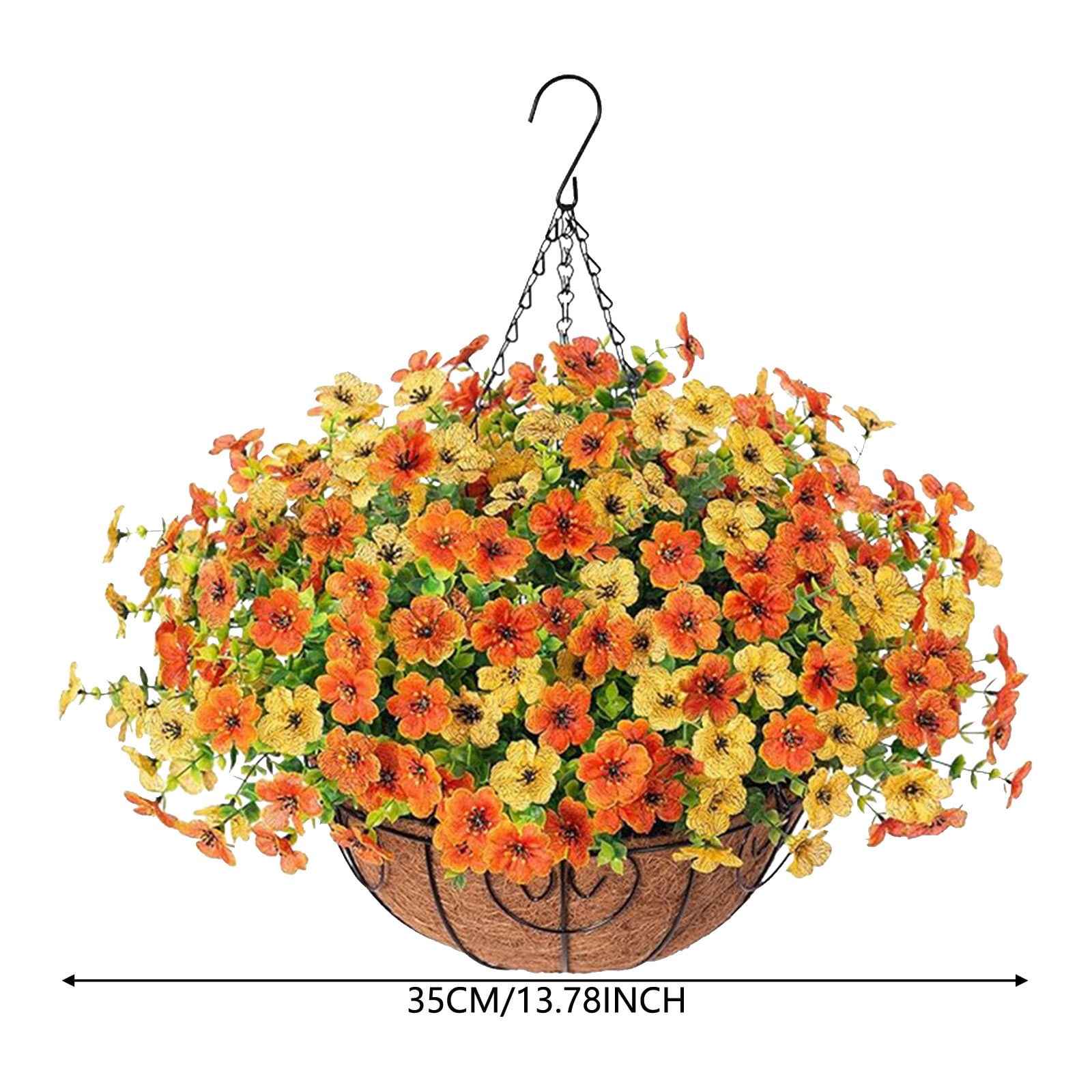 VogueV Violet Artificial Flowers Hanging Basket, Coconut Round Pot for Spring Summer Outdoor Gardening Decor, Uv-Resistant No Watering Needed, Flower Basket*1