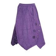 Mogul Women's Skirt Floral Embroidered Stonewashed Rayon Purple Skirts
