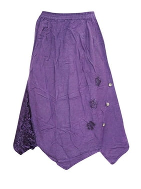 Mogul Women's Skirt Floral Embroidered Stonewashed Rayon Purple Skirts