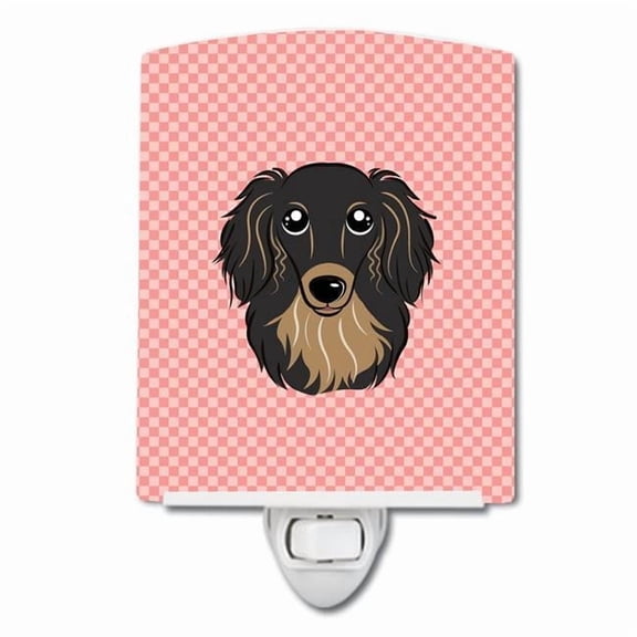 Caroline's Treasures BB1213CNL Checkerboard Pink Longhair Black and Tan Dachshund Ceramic Night Light, 6x4x3",