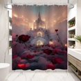 thumbnail image 2 of Fantastic Blooming Rose Floral Castle Shower Curtain Romantic Flower Fairyland Theme Fabric Shower Curtain Bathroom Decor Sets with Grommets and Hooks 72 x 72 Inch Red Gray, 2 of 6