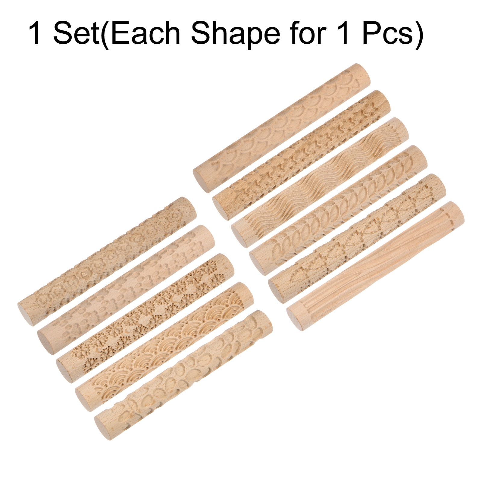 11pcs Wood Clay Roller 15cm Wooden Pottery Tools Wood Grain Texture