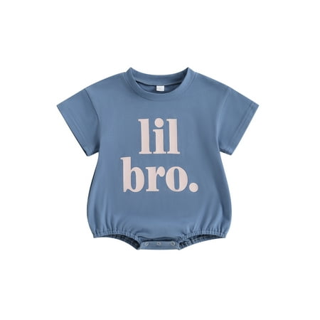 

Qtinghua Infant Baby Boy Girl Brother Sister Matching Outfits Short Sleeve Romper Oversized T-Shirt Bodysuit Summer Clothes Blue Lil Bro 18-24 Months