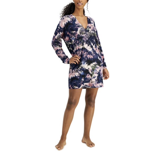 Jenni Women's Printed Long-Sleeve Sleep Shirt Multicolor Tie Dye (Multicolor Tie Dye, XS)