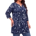 thumbnail image 3 of WellSize Plus Size Womens Tunic Tops 3/4 Sleeve Dressy Fall Blouses Casual V Neck Floral Shirts Tunics for Leggings, 3 of 8
