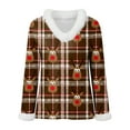 thumbnail image 4 of zaveiop Women's Faux Fur Trim V Neck Christmas Sweatshirts Dressy Casual Pullover Patchwork Graphic Tops Long Sleeve Xmas Blouse (Z-Brown, XL), 4 of 8