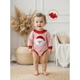 thumbnail image 5 of Miaouyo Infant Baby Girl Christmas Fall Romper 0 3 6 12 18 Months Long Sleeve Stripe Print Santa Claus Embroidery Jumpsuit with Headband, 5 of 9