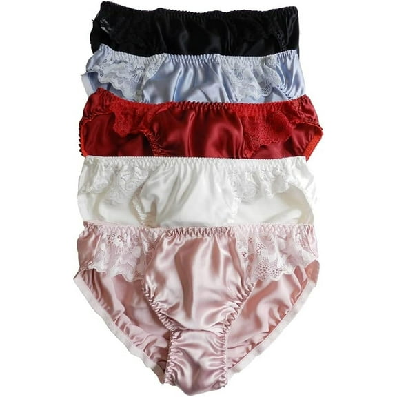 Yavorrs 5PCS Women 100% Silk bikini Lace Panties briefs