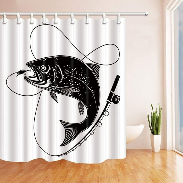 Bpbop Illustration Of Wild Trout Bait With Fishing Line Eatting Litter Fish Polyester Fabric Bath Curtain Bathroom Shower Curtain 66x72 Inches Walmart Com Walmart Com