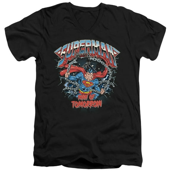 Popfunk Superman Band Chain Break Unisex Adult V-Neck T Shirt (X-Large) Black