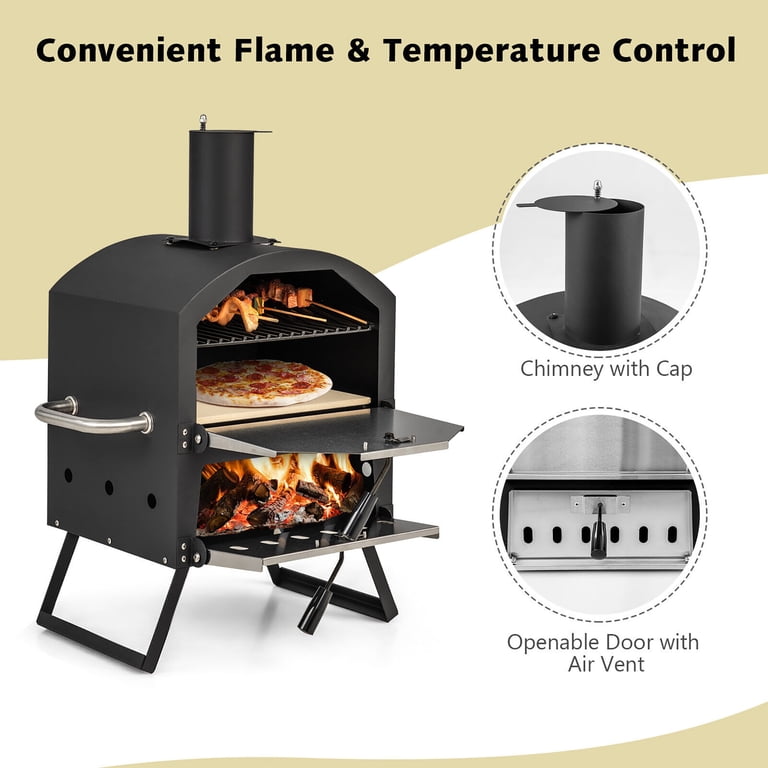 Gymax Large 2-layer Charcoal Outdoor Pizza Oven with Grill