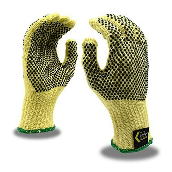 12-Pack of Cordova 3075L 100% Kevlar Work Gloves, Machine Knit, 7-Gauge, 2-Side PVC Dots, ANSI Cut Level A2, Large