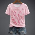 thumbnail image 2 of Womens T shirts Crew Neck Short Sleeve Breast Cancer Awareness Butterfly Floral Print Casual Shirts, 2 of 5