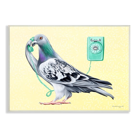 Stupell Industries Pastel Pigeon Vintage Phone Call Yellow Background Graphic Art Unframed Art Print Wall Art, Design by Amelie Legault