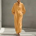 thumbnail image 4 of Hvogkswy Cotton Linen Dress for Women Solid Mock Neck Half Button Maxi Dresses Batwing Sleeve Pockets Loose Flowy Casual Summer Dresses, 4 of 8
