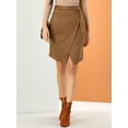 thumbnail image 5 of INSPIRE CHIC Women's A-Line Front Slit Knee Length Wrap Faux Suede Skirt XS Brown, 5 of 7