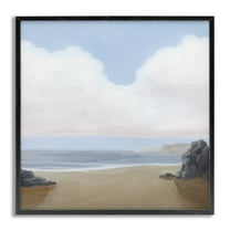 Stupell Industries Soft Clouds Over Beach Landscape Painting Gray Framed Art Print Wall Art, 24 x 24