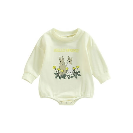 

Glonme Baby Romper Long Sleeve Bodysuit One Piece Jumpsuit Home Loose Playsuit Baggy Crew Neck Milky White 90cm