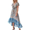 thumbnail image 2 of Mujer Verano Vestido Boho Largo Manga Corta V Cuello Irregular Hem Tie Up Vestido Floral Nituyy Vestido Floral Bohemio Cuello V Largo Verano Mujer, 2 of 5