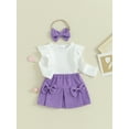 thumbnail image 4 of Baby Girls Skirt Outfits Newborn Flying Sleeve Ribbed Tops and Corduroy Mini Skirt Headband Set Infant Clothes, 4 of 10