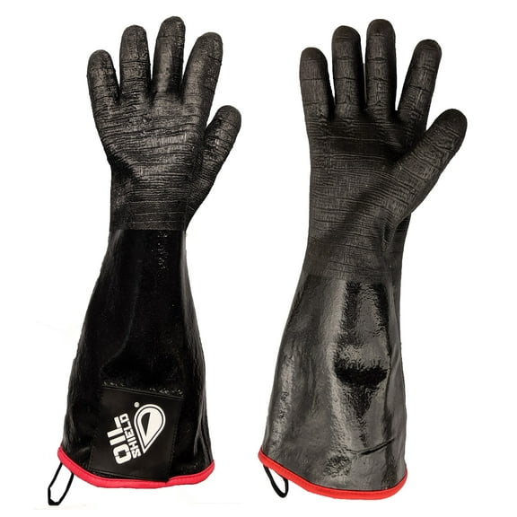 Oil Shield 18" High Heat Neoprene Glove, Fryer Filtration Glove, 450 Degree Temp Rating, Anti-Microbial Liner, Food Service Safety (Small)