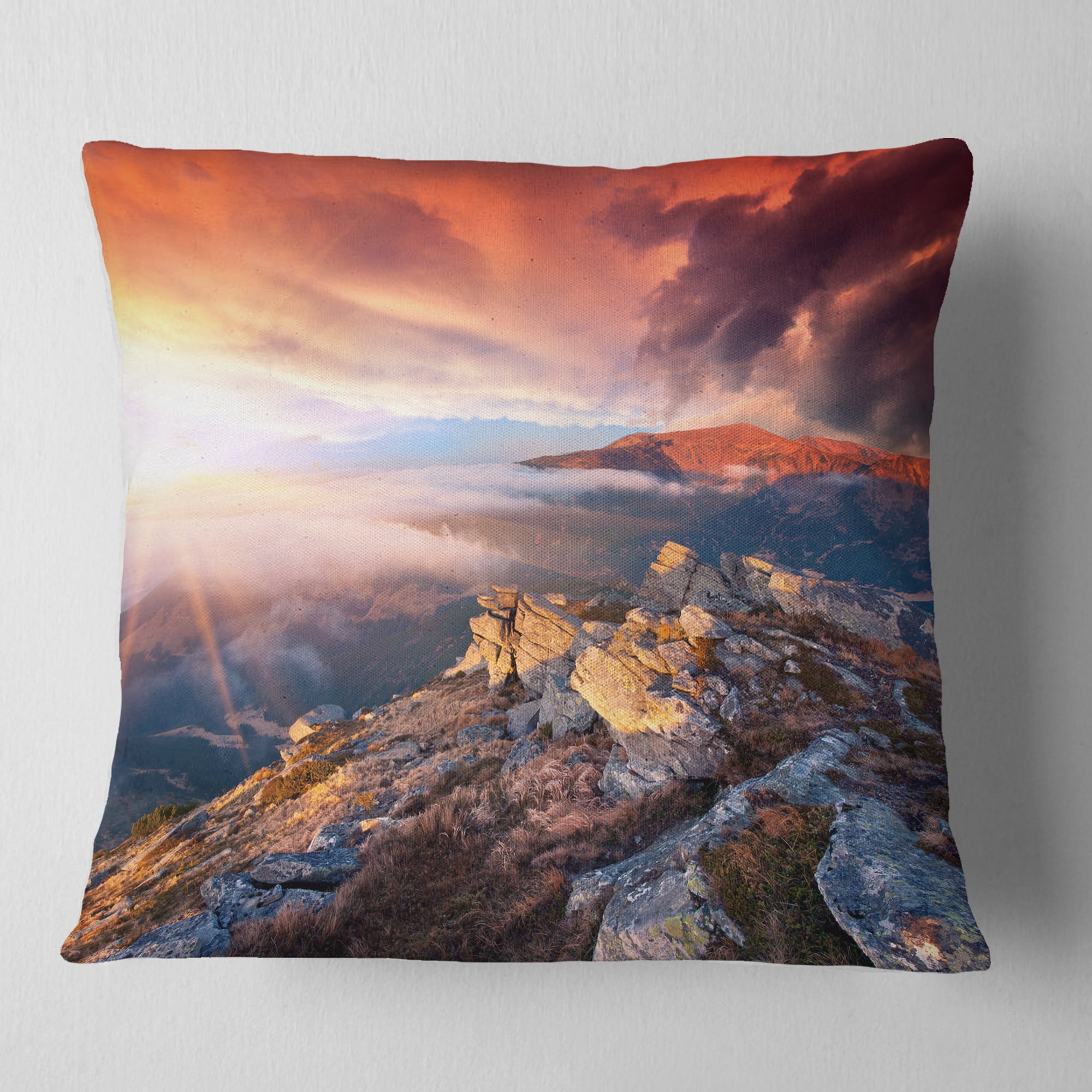 Designart Colorful Autumn Sky and Mountains - Landscape Photography Throw Pillow - 18x18