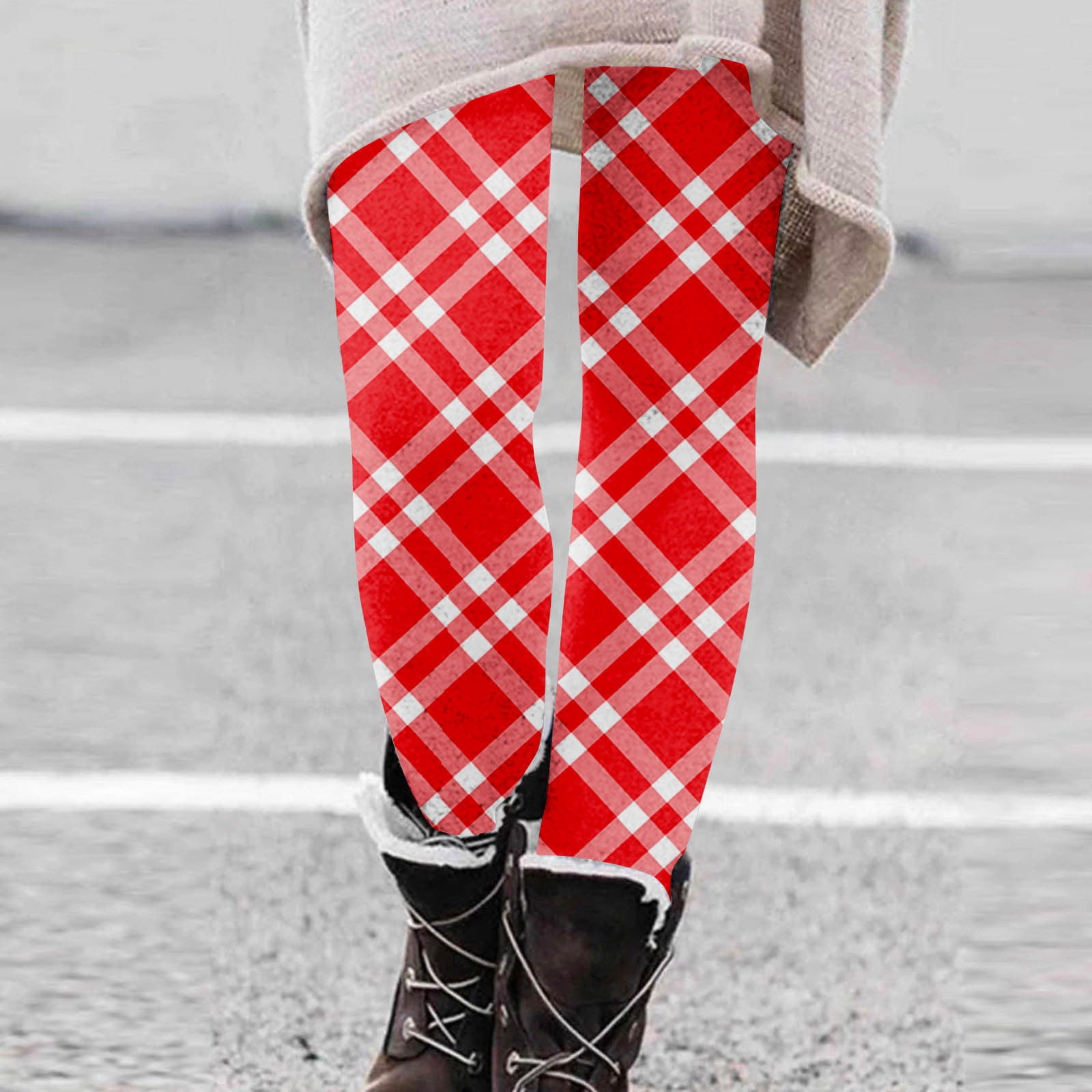 TMOYZQ Christmas Leggings for Women锛學omens Plus Size Holiday Funny Ugly  Xmas Red Plaid Printed Thicken Leggings Winter Casual Thermal Tights Long  Pants 