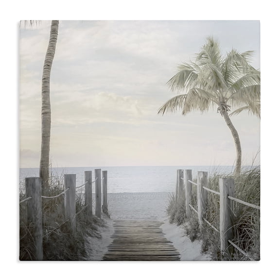 Stupell Industries Coastal Tropical Palm Tree Boardwalk Summer Beach Landscape Canvas Art, 17 x 17, by Mike Calascibetta