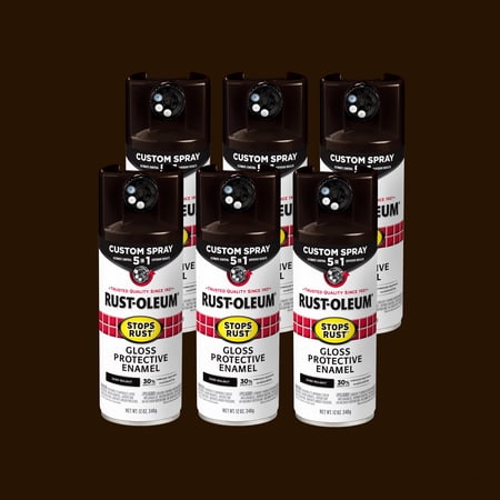 6 Pack Dark Walnut Rust-Oleum Stops Rust Custom Spray 5 in 1 Gloss Spray Paint-376890 12 oz
