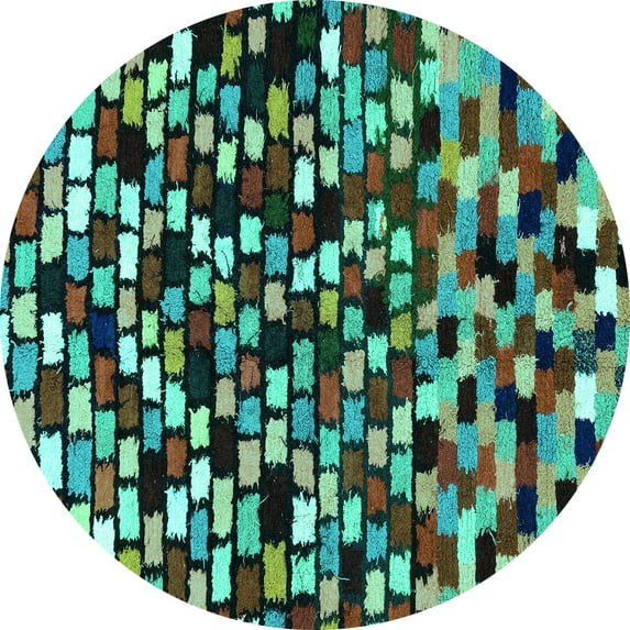 Ahgly Company Machine Washable Indoor Round Abstract Turquoise Blue Modern Area Rugs, 7' Round