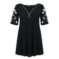 thumbnail image 4 of RYRJJ Plus Size Cold Shoulder Tops Shirt for Women Cut Out Rhinestone Tshirt Casual Summer Zip V Neck Short Sleeve Tunic Blouse(Black,5XL), 4 of 7