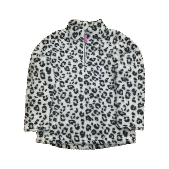 Girls Black & White Leopard Print Soft Faux Fur Sweatshirt w/ Zip Up Neck 7