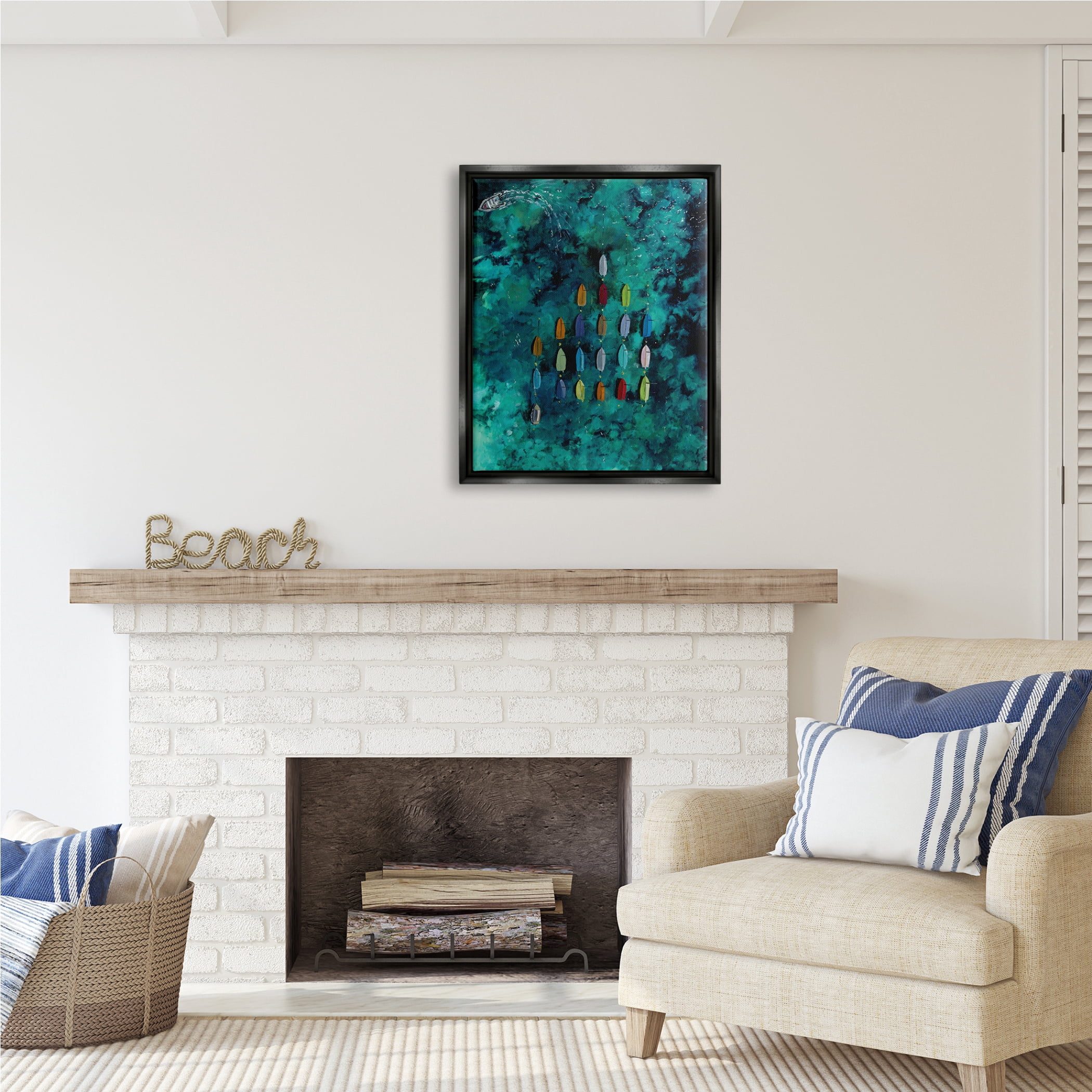 Stupell Industries Harbor From Above Painting Nature Painting Black Floater Framed Art Print Wall Art, 25 x 31